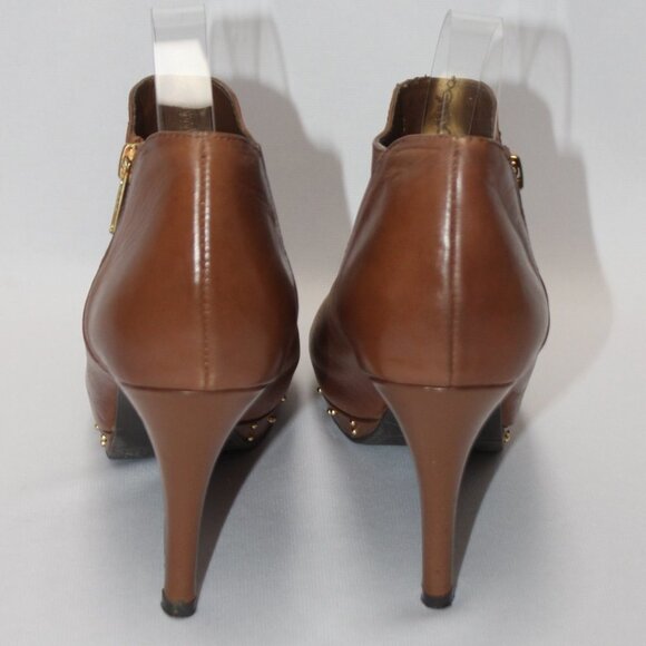 Reba Tan Leather Open Toe Booties/Heels - Picture 5 of 13